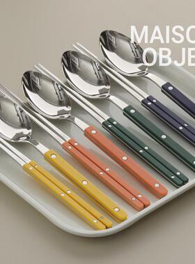 【韩国原单】Cher食品级304不锈钢夹柄筷子+餐勺组合ins风西餐具