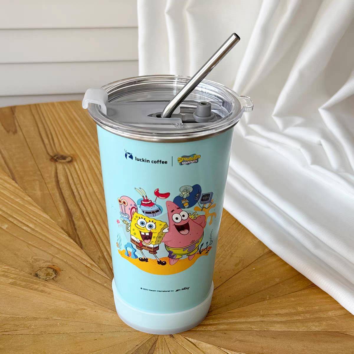 适配瑞幸咖啡X海绵宝宝4025冷变杯冷水杯700ml款 配件吸管杯盖