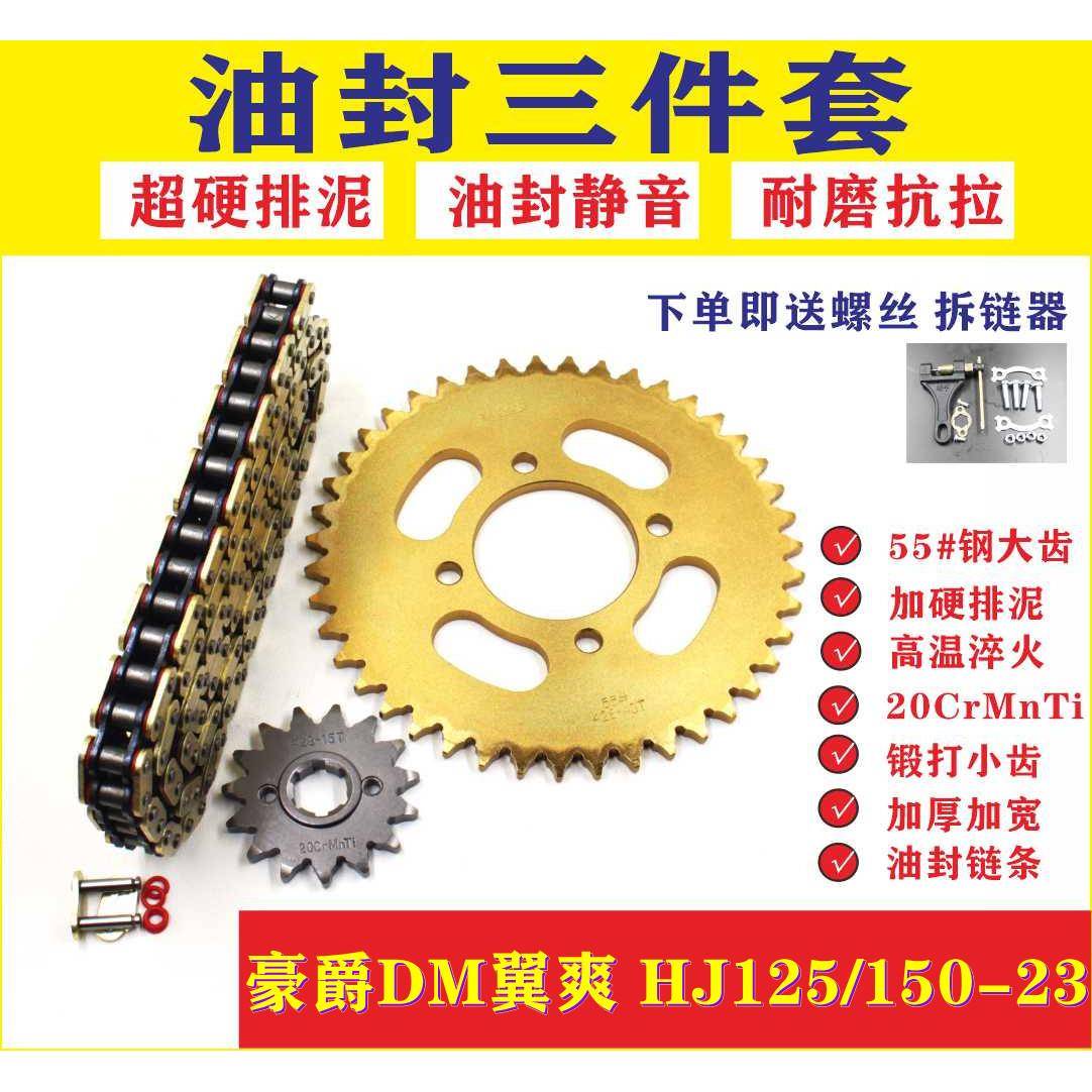 适用豪爵翼爽HJ125/150-23 DM摩托车油封链条链盘牙盘齿轮三件套