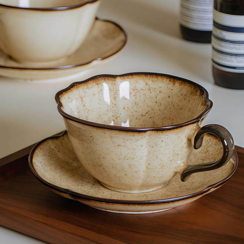 造月home复古窑变釉下彩陶瓷杯咖啡杯拿铁拉花杯下午茶杯碟中古杯