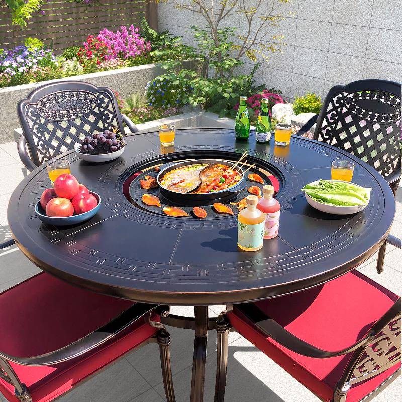 户外桌椅烧烤庭院室外露台花园无烟电烤炭烤火锅家用铸铝桌椅组合