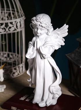 【曼塔】欧式复古白色天使装饰品雕塑人物家居摆设雕像小摆件