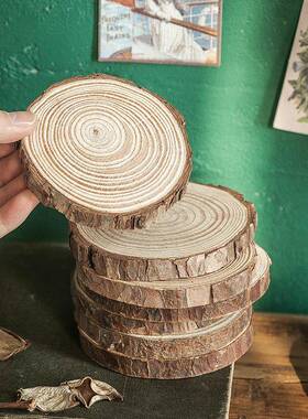 原木片复古年轮实木装饰背景墙圆木片拍摄道具zakka材料手工摆件