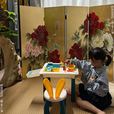 手绘日式金箔漆画屏风手绘牡丹A隔断折叠背景九鱼图屏风可移动可