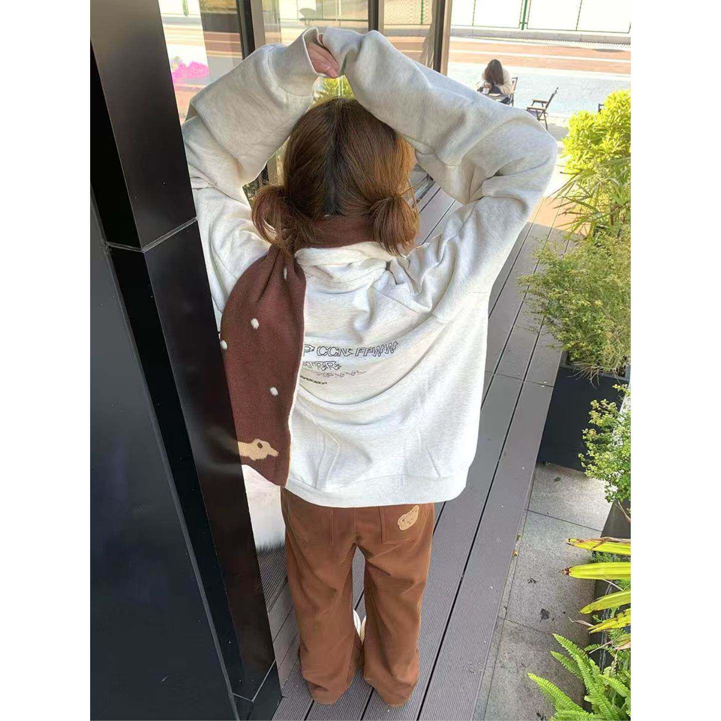 美式复古慵懒立领外套女棒球卫衣宽松春季新款开衫夹克上衣百搭