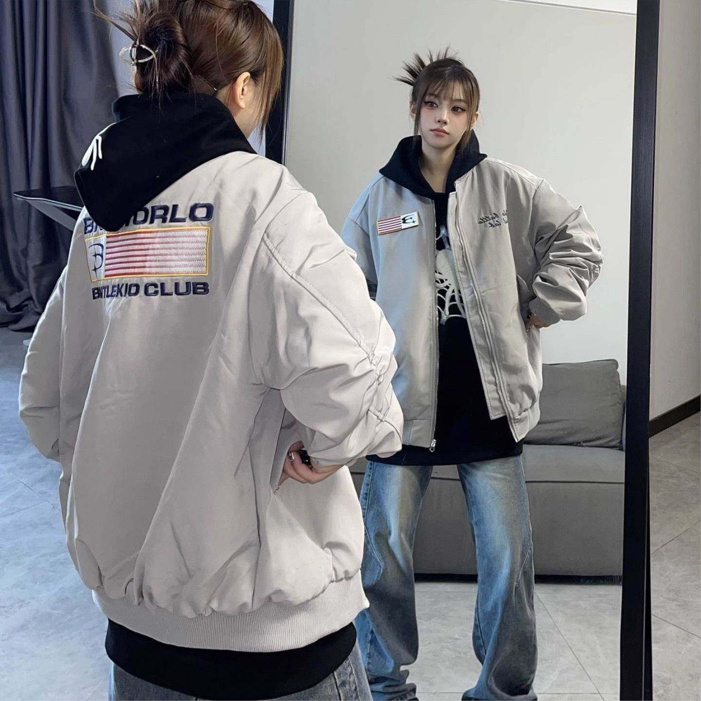 美式高街外套男女复古小众棒球服春季新款潮牌百搭情侣夹克薄款