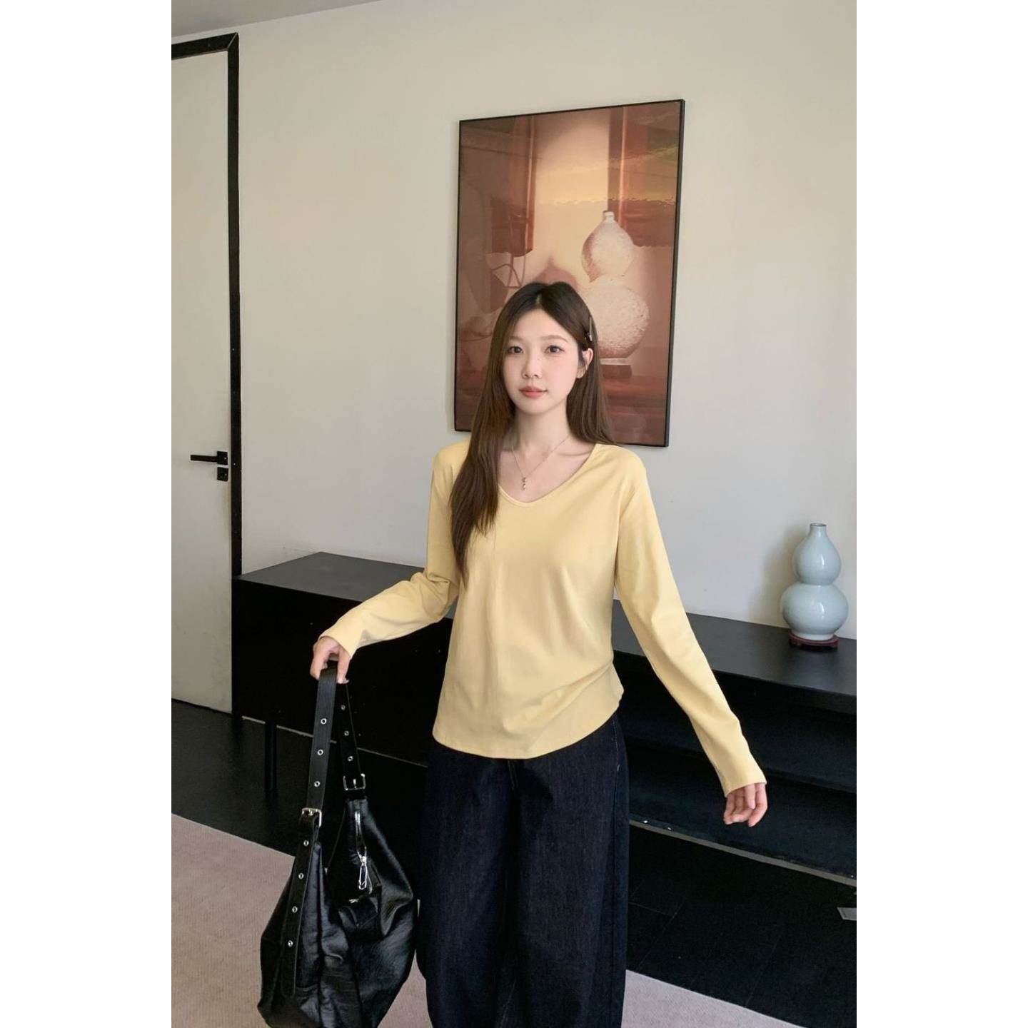 大码微胖休闲长袖白色T恤女装2026春季正肩体恤胖MM宽松显瘦上衣