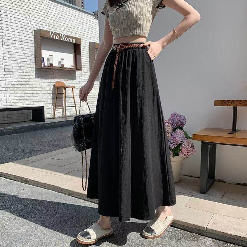 配腰带新款白色2026春夏百搭气质夏季长裙裙子中长款半身裙显瘦