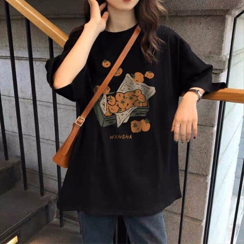 黑色短袖t恤女ins2026新款设计感小众中长款宽松港味chic上衣夏季