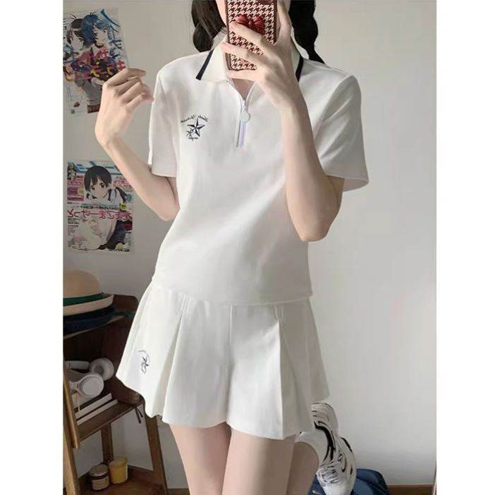 中考体育考试千折星百褶裙短袖恤收腰衫休闲运动套装女夏季