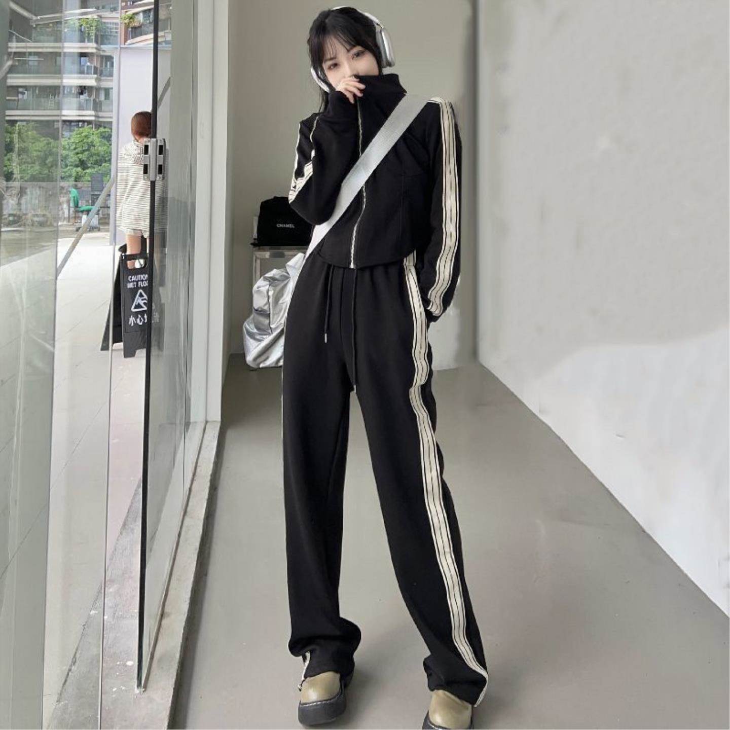 韩版新款减龄网红休闲时尚阔腿裤两件套职业气质套装女