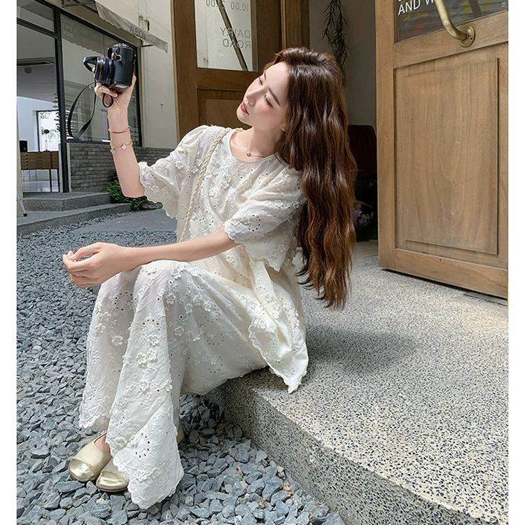 特大码韩系甜美提花套装夏季胖妹妹280斤宽松慵懒风两件套