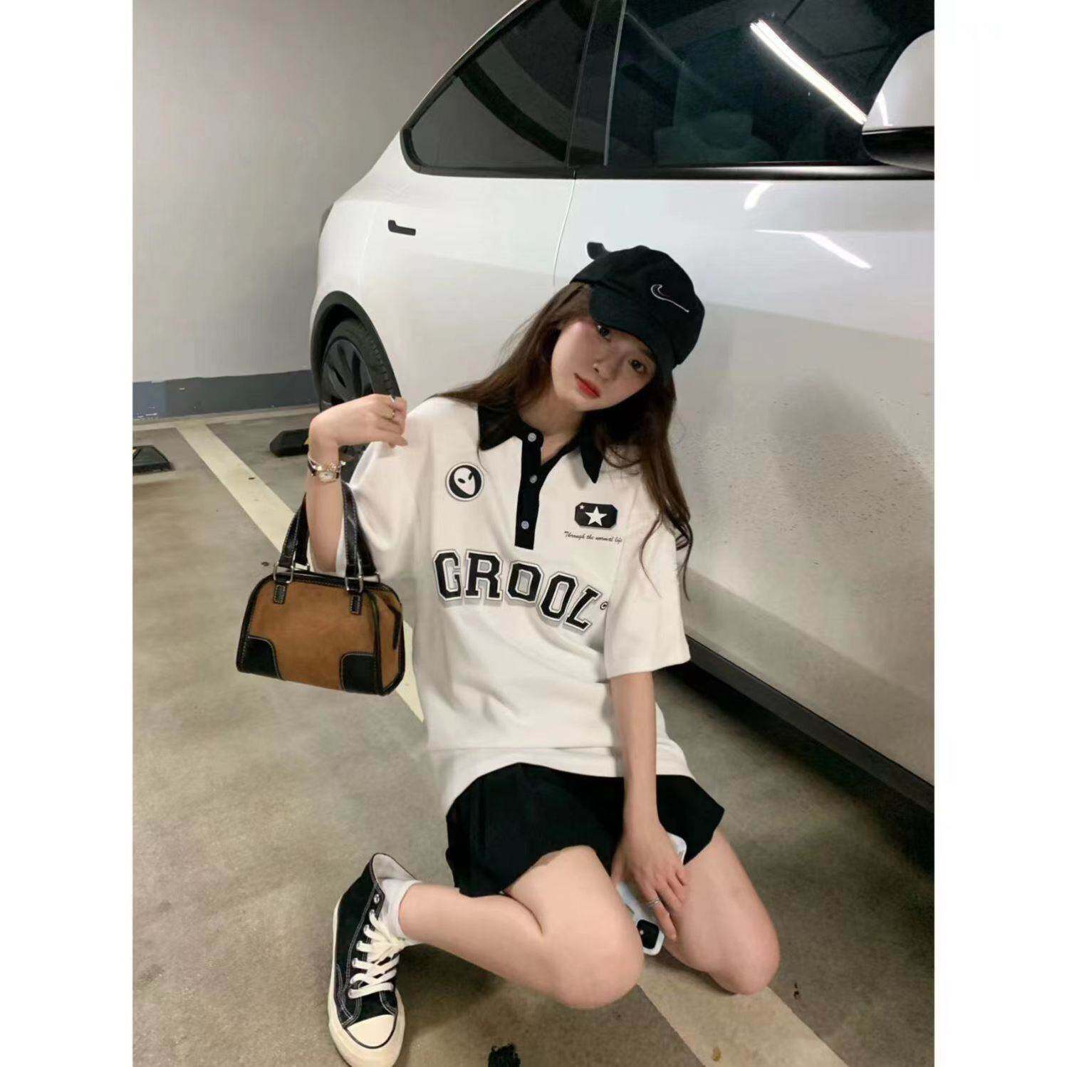 学院风运动套装女夏季学生韩版polo衫网红时尚减龄休闲两件套夏天