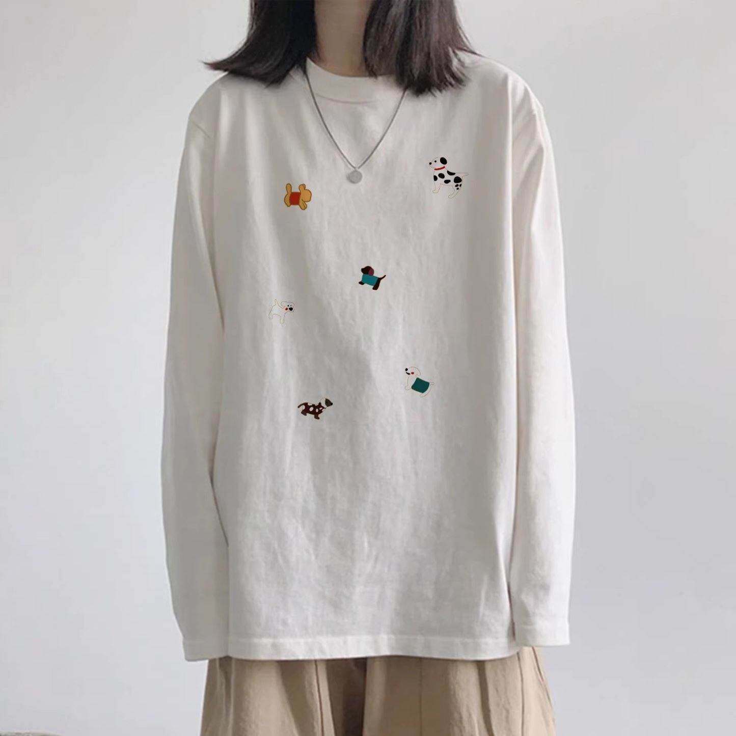 白色棉长袖t恤女春夏爆款正肩内搭打底衫薄款卫衣圆领宽松上衣