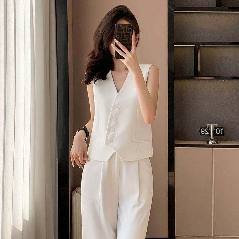 无袖马甲套装女夏季薄款时尚气质女神高端洋气名媛小个子西装马甲