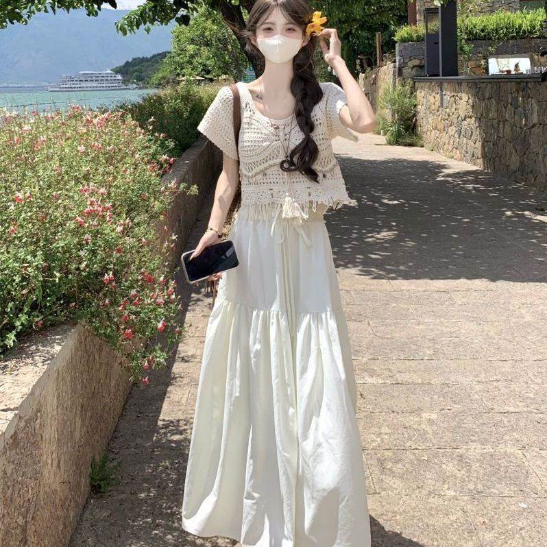 2026夏季新款度假风针织镂空流苏上衣女大摆型半身裙时尚两件套