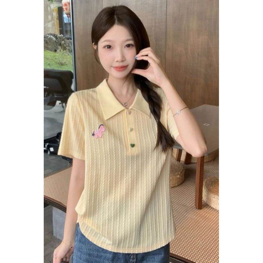 胖mm大码女装T恤时尚减龄韩系polo领纽扣麻花短袖针织上衣