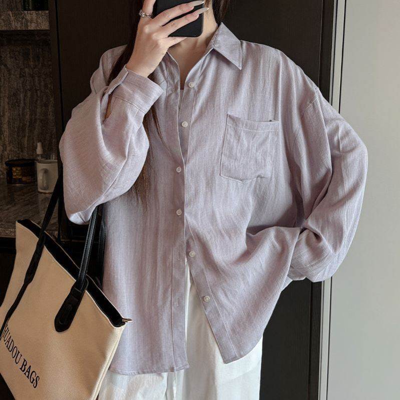 高级感棉质轻薄防晒衬衫女长袖宽松小个子显瘦百搭慵懒风衬衣上衣