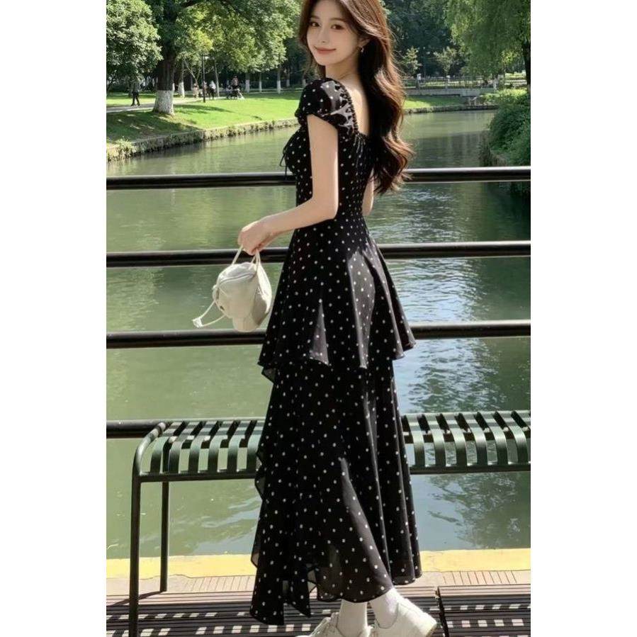 法式燕尾裙前短后长超仙减龄波点连衣裙夏季新款绝美不规则连衣裙