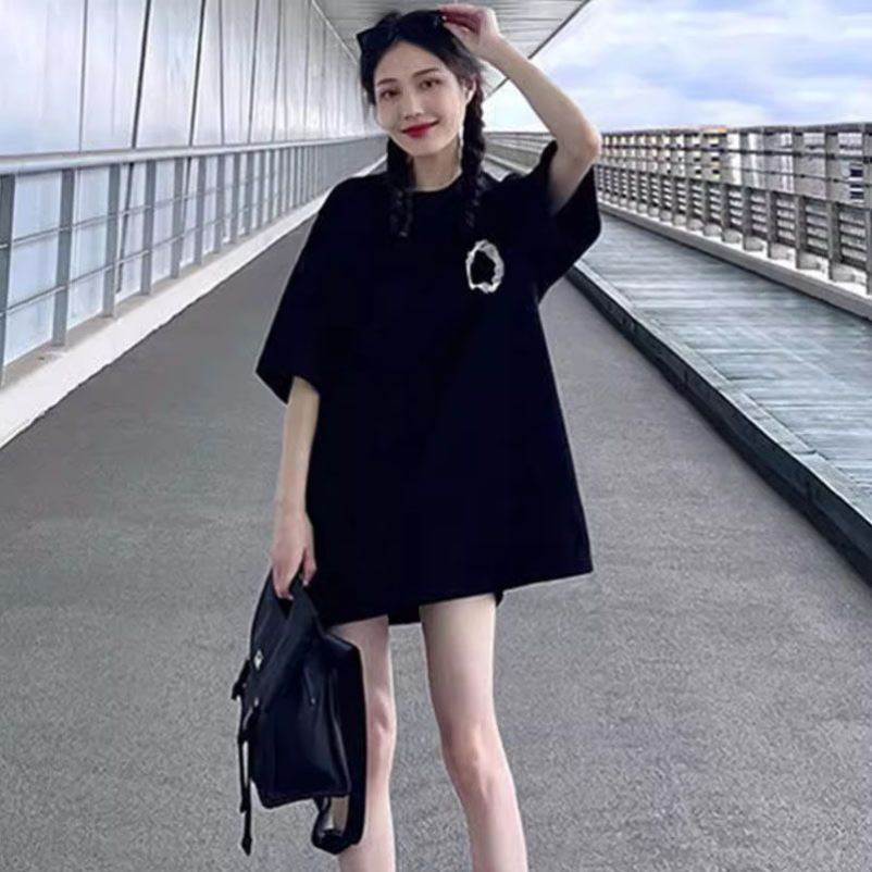下半身失踪t恤女夏短袖2026新款高端大牌黑色大码中长款棉上衣