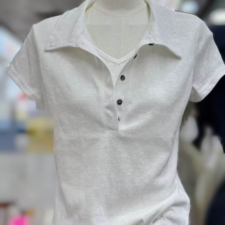 白色拼接假两件领恤女短袖2026夏季新款正肩领显瘦上衣