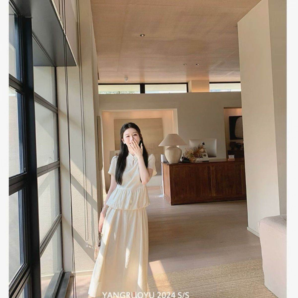 大码胖mm2026新款夏季法式气质收腰纯色连衣裙女独特小众显瘦裙子