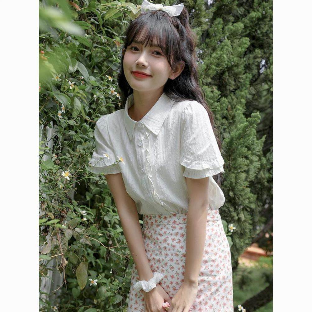 2026夏季新款温柔风韩系甜美仙女法式上衣设计感小众短袖白色衬衫