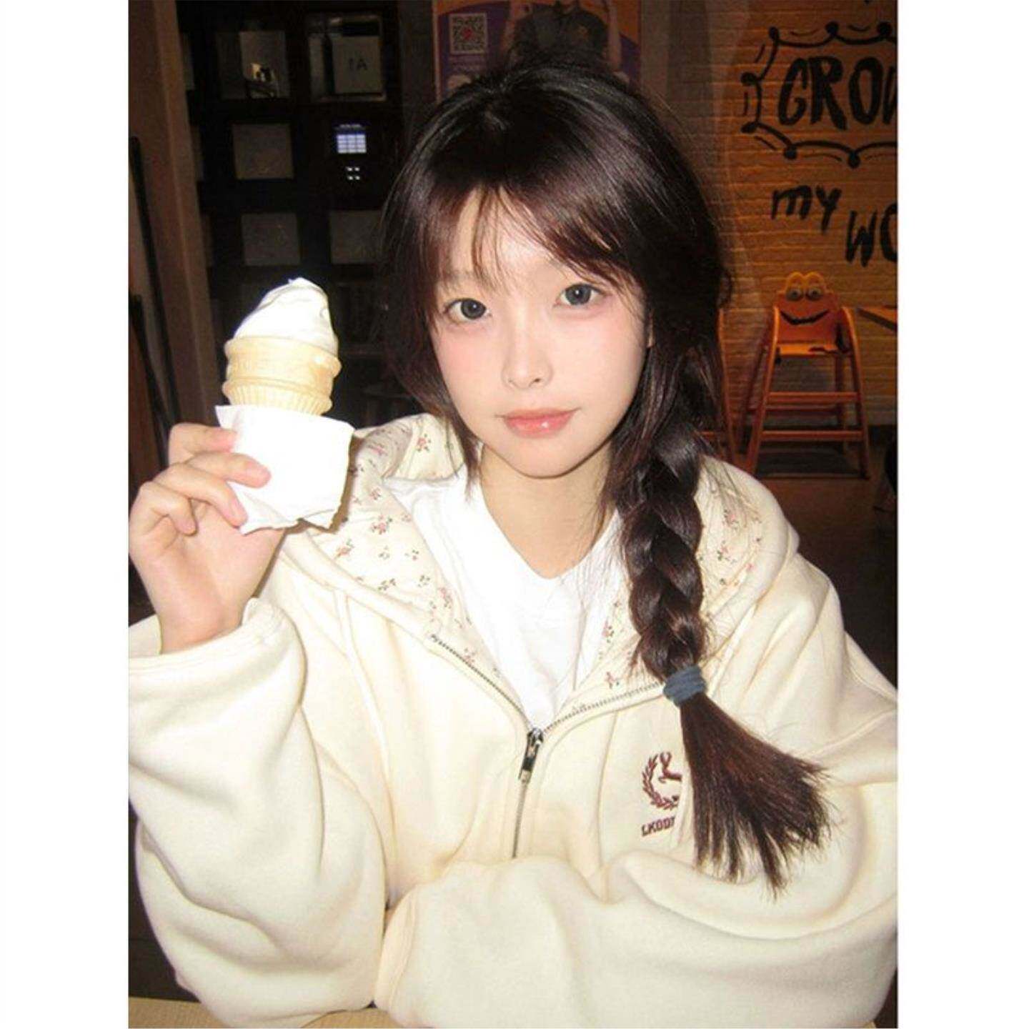 加绒加厚连帽卫衣女秋春季洋气减龄碎花拼接宽松开衫外套