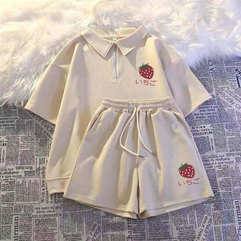 休闲运动服套装夏季港风小个子宽松可爱盐系学生短袖短裤女两件套