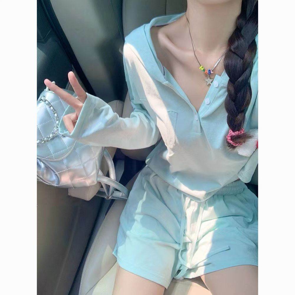 运动套装女夏季学生韩版宽松时尚网红防晒衫短袖短裤休闲两件套