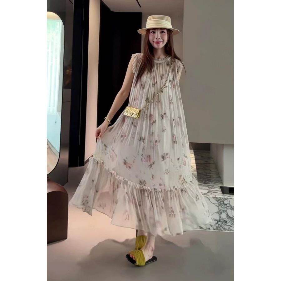 韩版ins小清新高级感碎花连衣裙女夏季新款无袖度假风气质长裙子