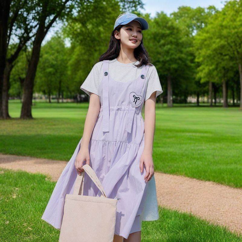 背带裙夏装连衣裙少女假两件洋气休闲2026新款
