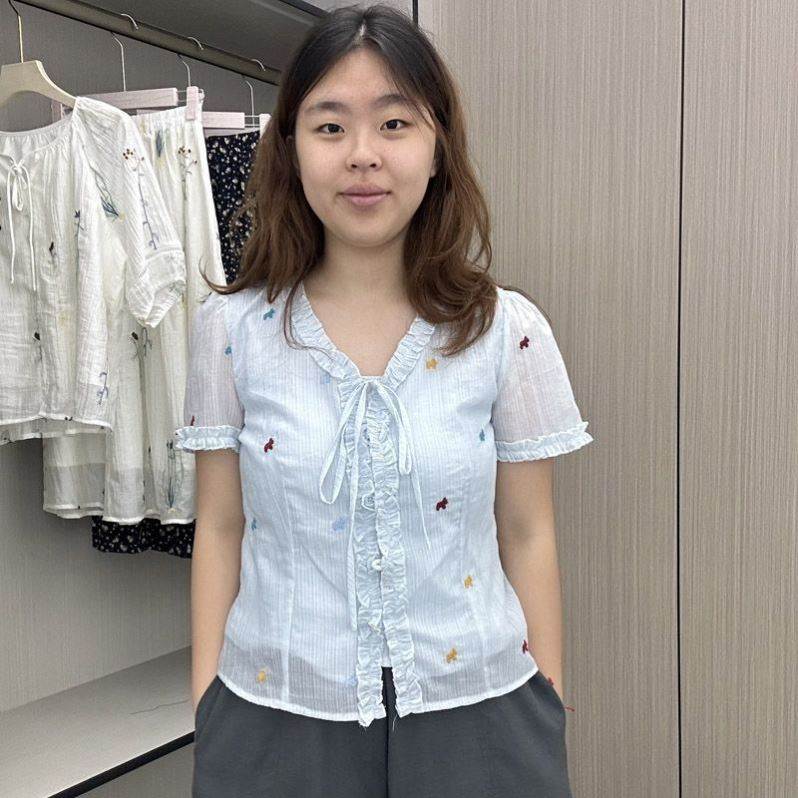 高级感别致民族系带雪纺衬衫女夏季防晒宽松减龄短袖衬衣气质上衣