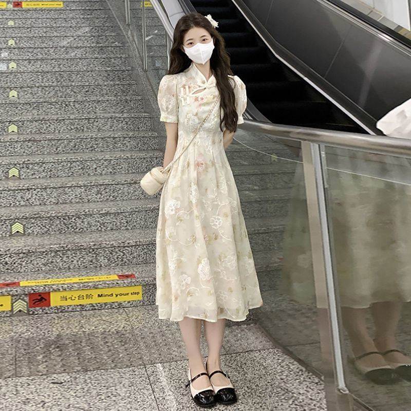 新中式改良汉服连衣裙少女生夏装2026新款盘扣长裙子