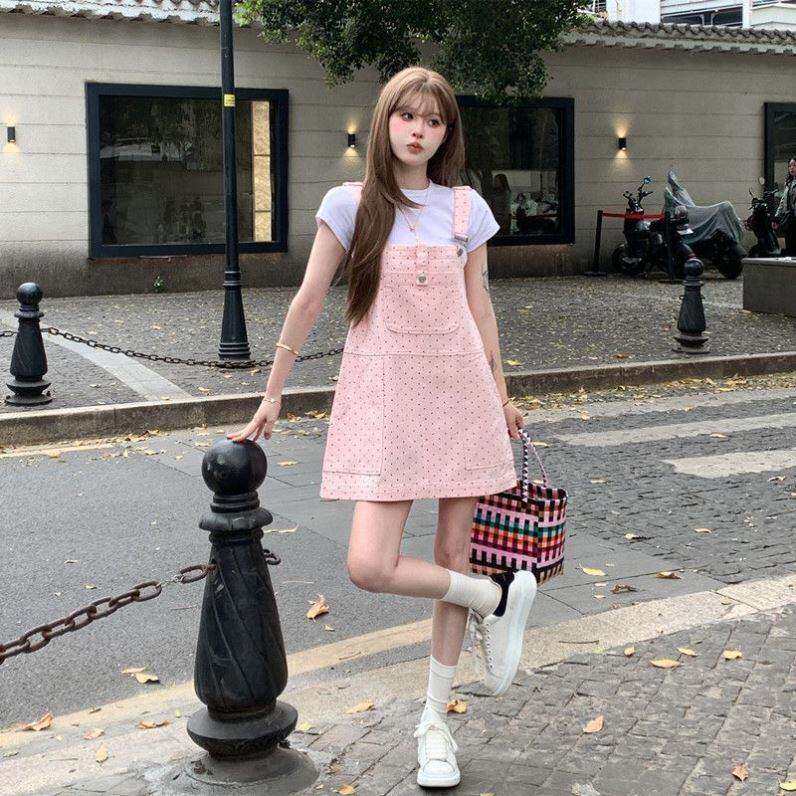 多巴胺碎花牛仔背带裙夏季新款显瘦收腰减龄短裙