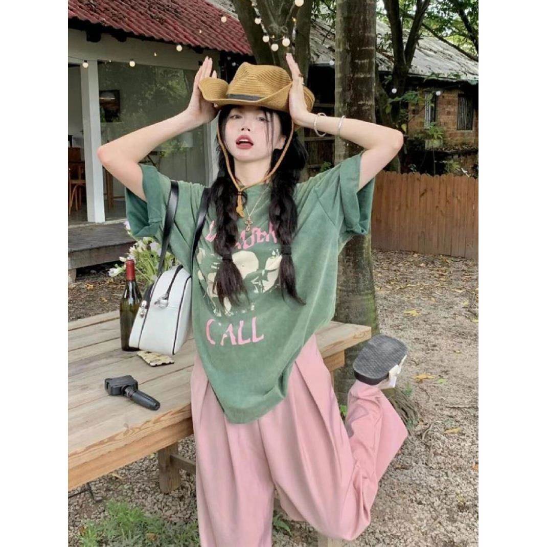夏季多巴胺休闲运动服套装女新款甜酷可爱少女短袖长裤两件套