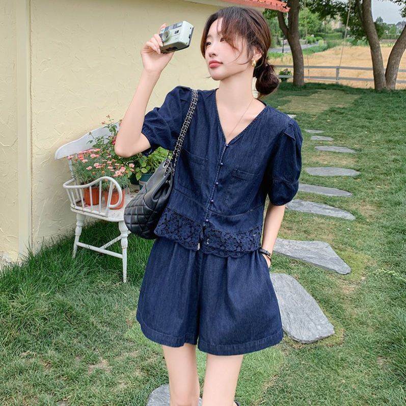 小香风牛仔套装裤女夏薄2026年新款流行高级松弛感冷淡风高腰短裤