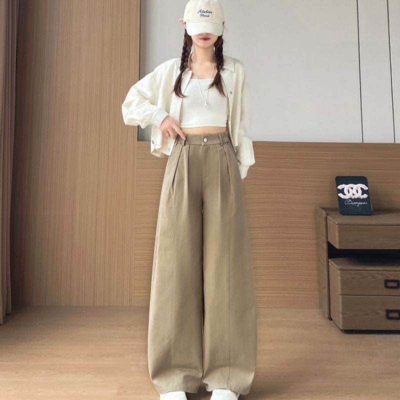 出游季春夏新款2026高腰休闲裤女宽松简约慵懒显瘦小个子弯刀直筒