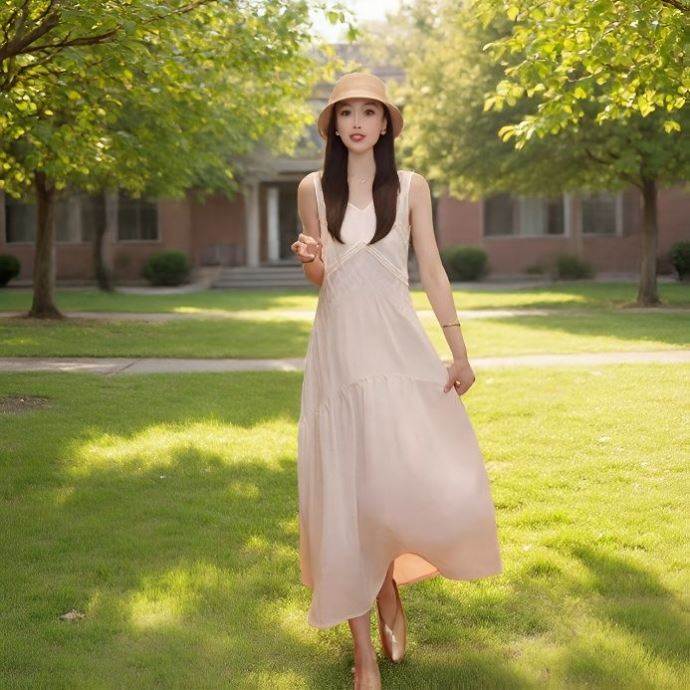 高级感显瘦百搭气质连衣裙新款女韩版简约宽松无袖长裙子