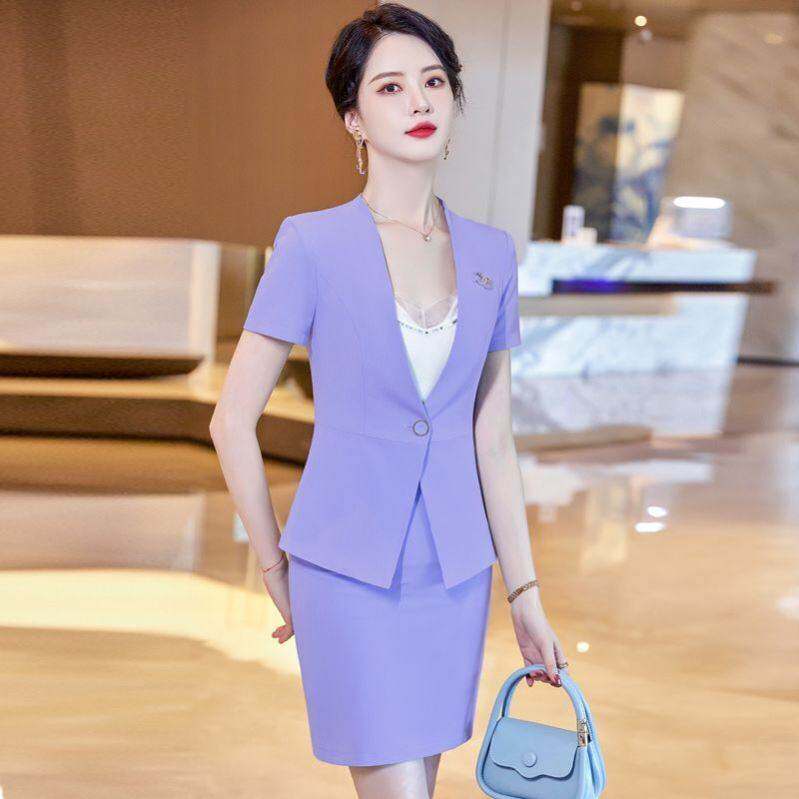 职业装经典黑短袖工装套装女高腰裤修饰身形行通勤气质西装三件套