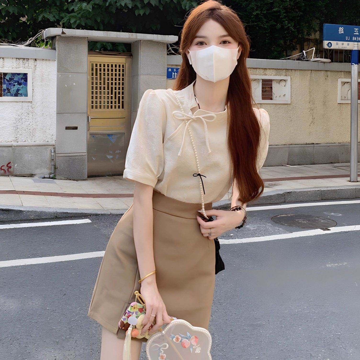 夏季女装微胖显瘦新中式国风改良旗袍盐系轻熟高级感连衣裙子套装