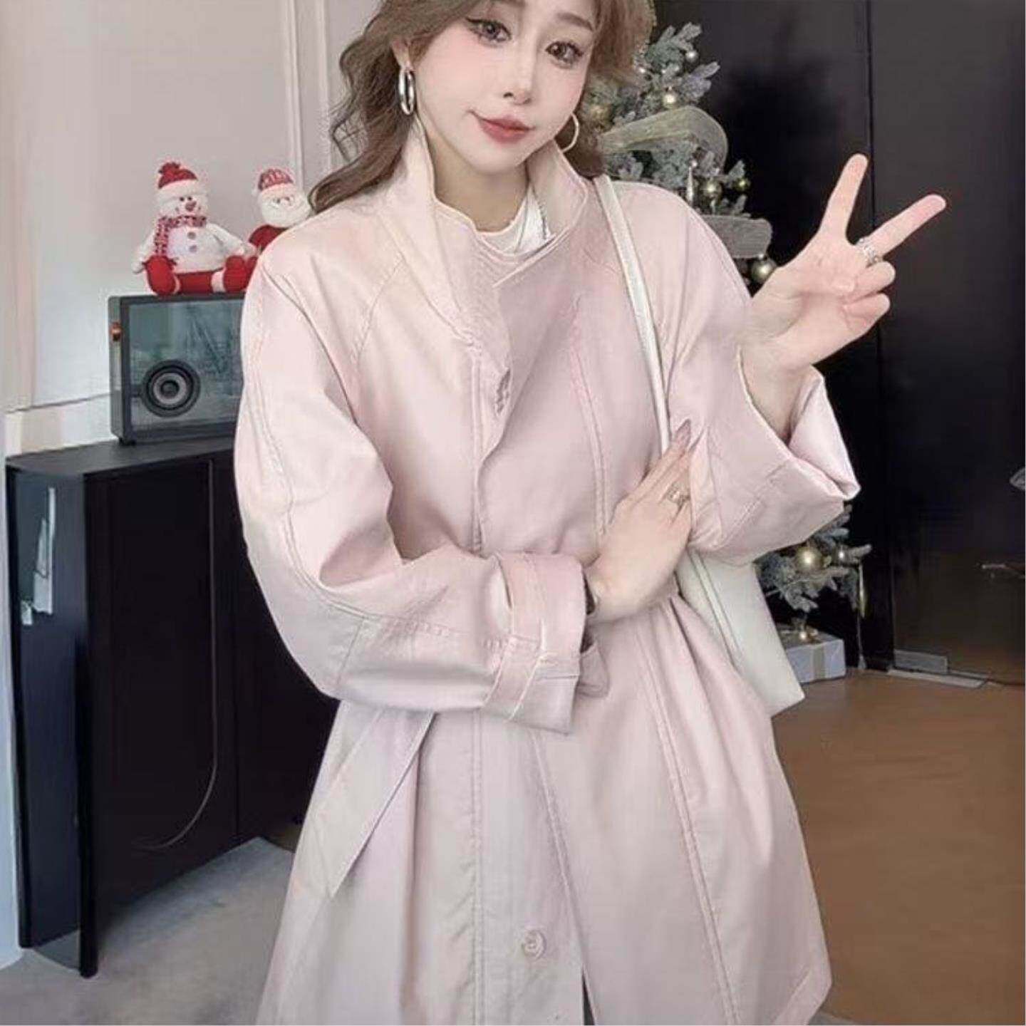 立领中长款风衣外套女小个子春款新款英伦风高级春秋气质大衣