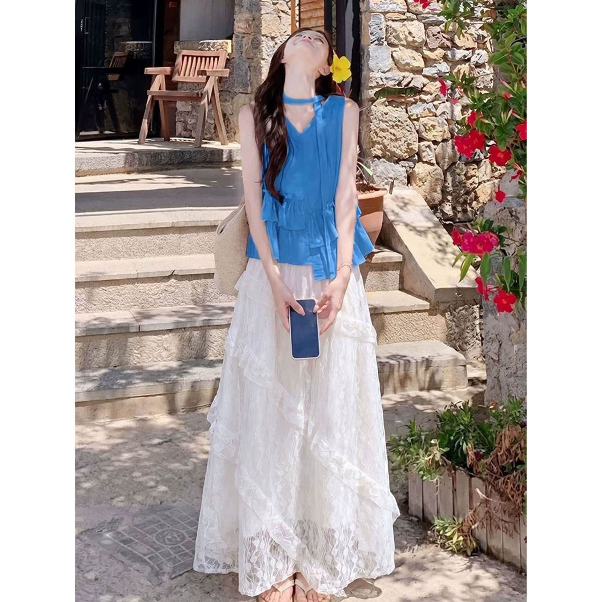 白色蕾丝半身裙女夏2026新款高腰字不规则纱裙小个子蓬蓬蛋糕裙