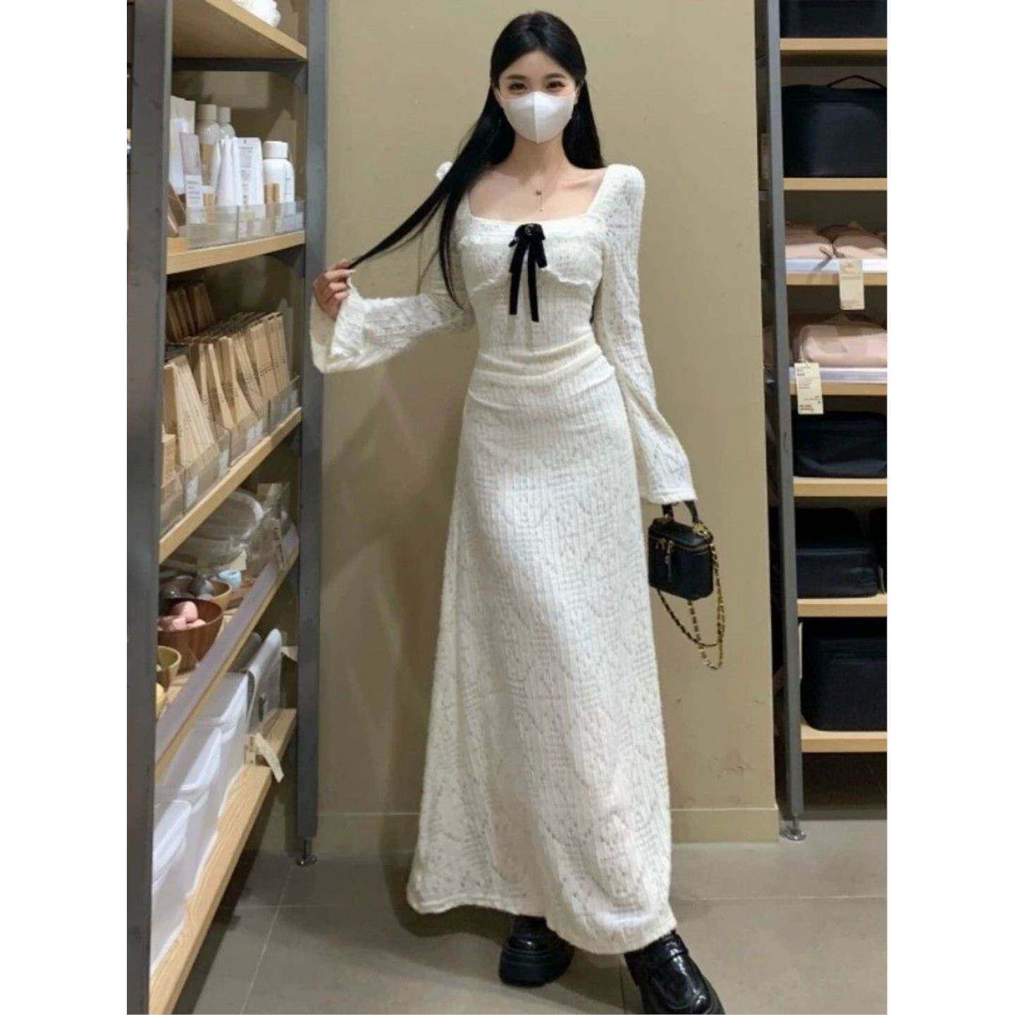 大码女装胖mm春夏新款法式方领温柔风连衣裙茶歇气质休闲显瘦裙子