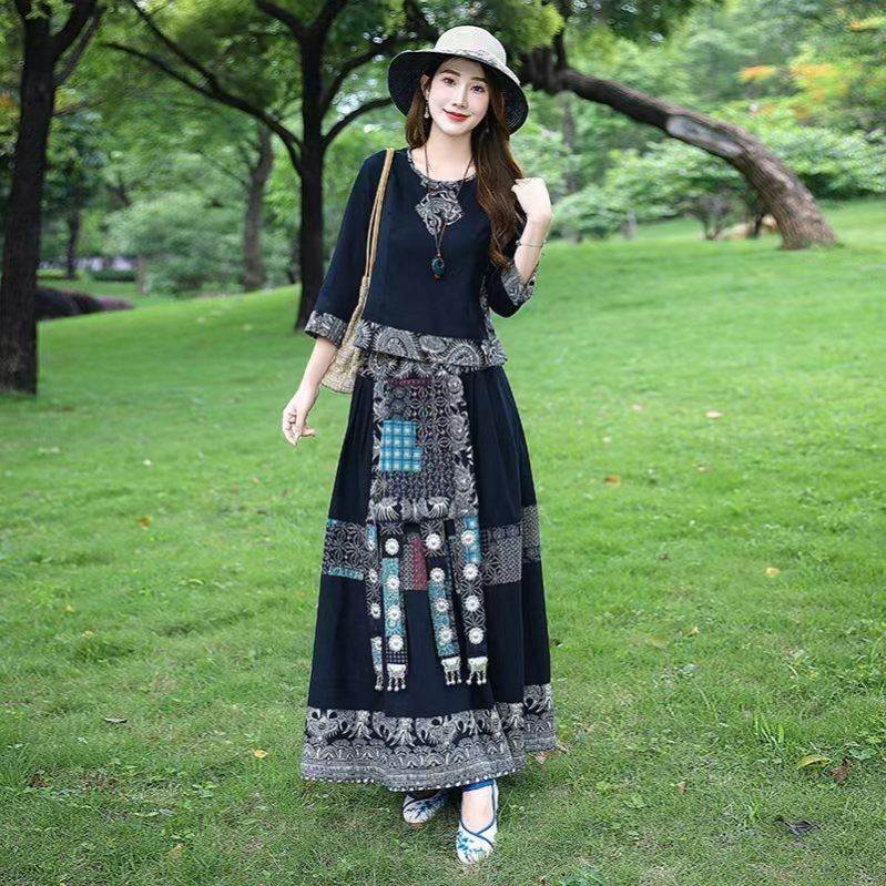 中国风唐装春夏秋复古棉麻茶服民族风大码女装改良旗袍上衣套装裙