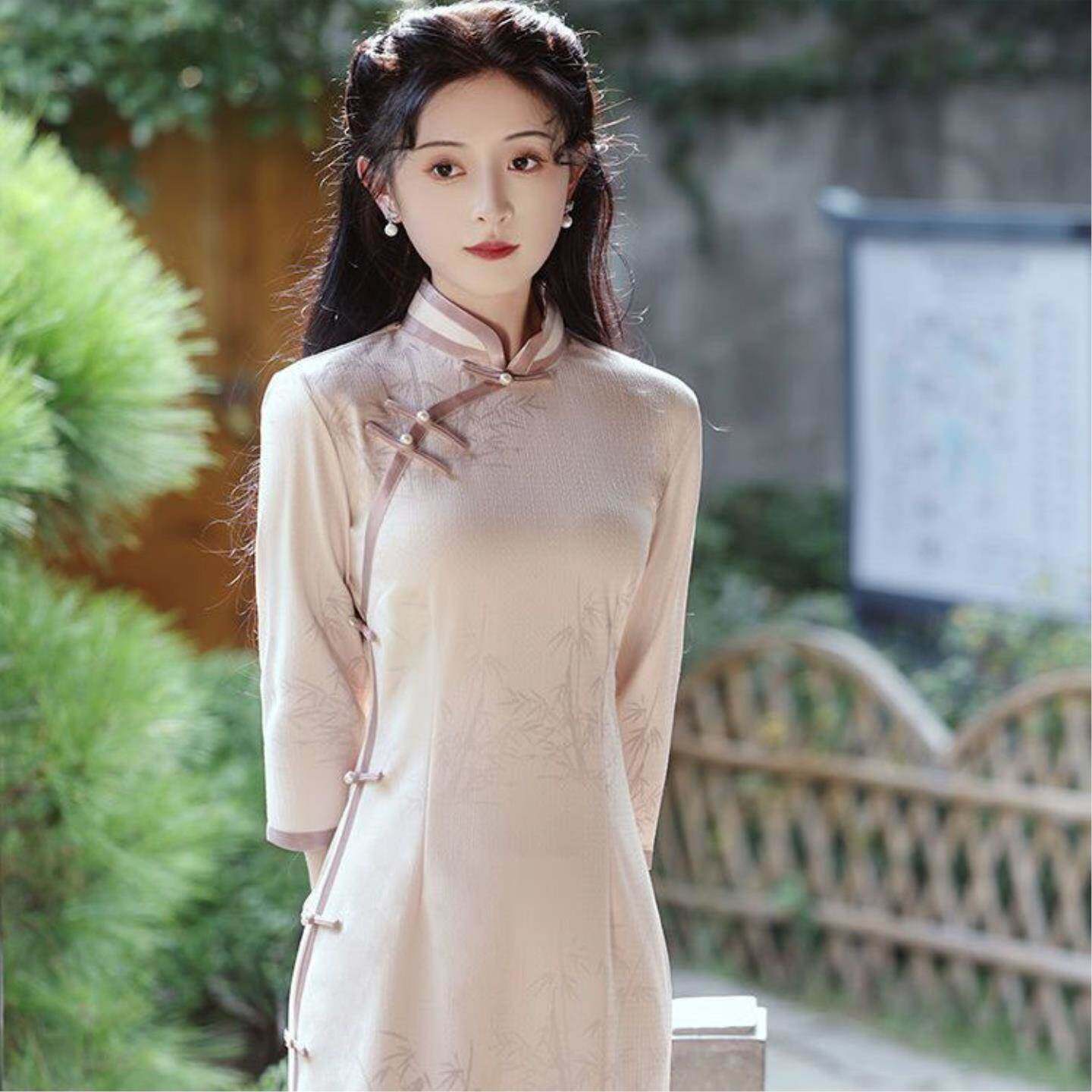 复古民国风素雅蕾丝印花气质旗袍2026年春季年轻款少女修身长款