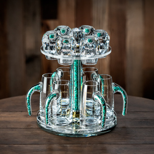 家用小盏酒盅玻璃烈酒杯高级感酒具子弹 绿松石白酒杯分酒器m套装