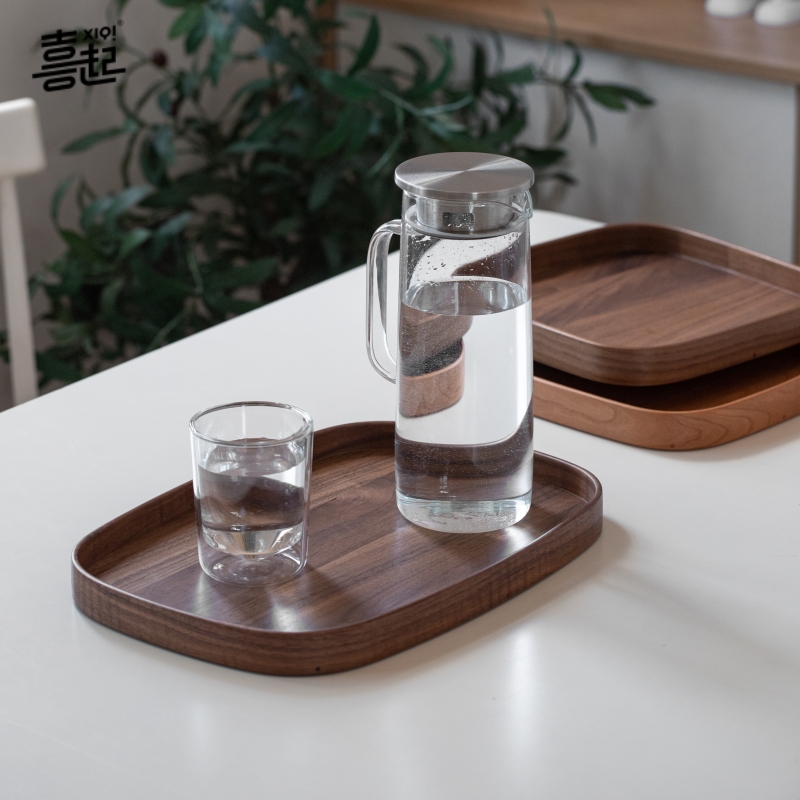 黑胡桃实木弯g曲托盘 木制家用酒店咖啡茶具水杯下午茶托盘创意