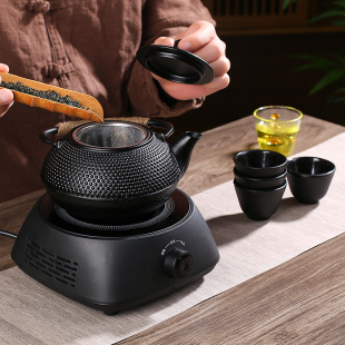 家用围炉煮茶铸铁茶壶焖茶u壶茶具泡茶室内茶炉铁壶电热烧茶壶套