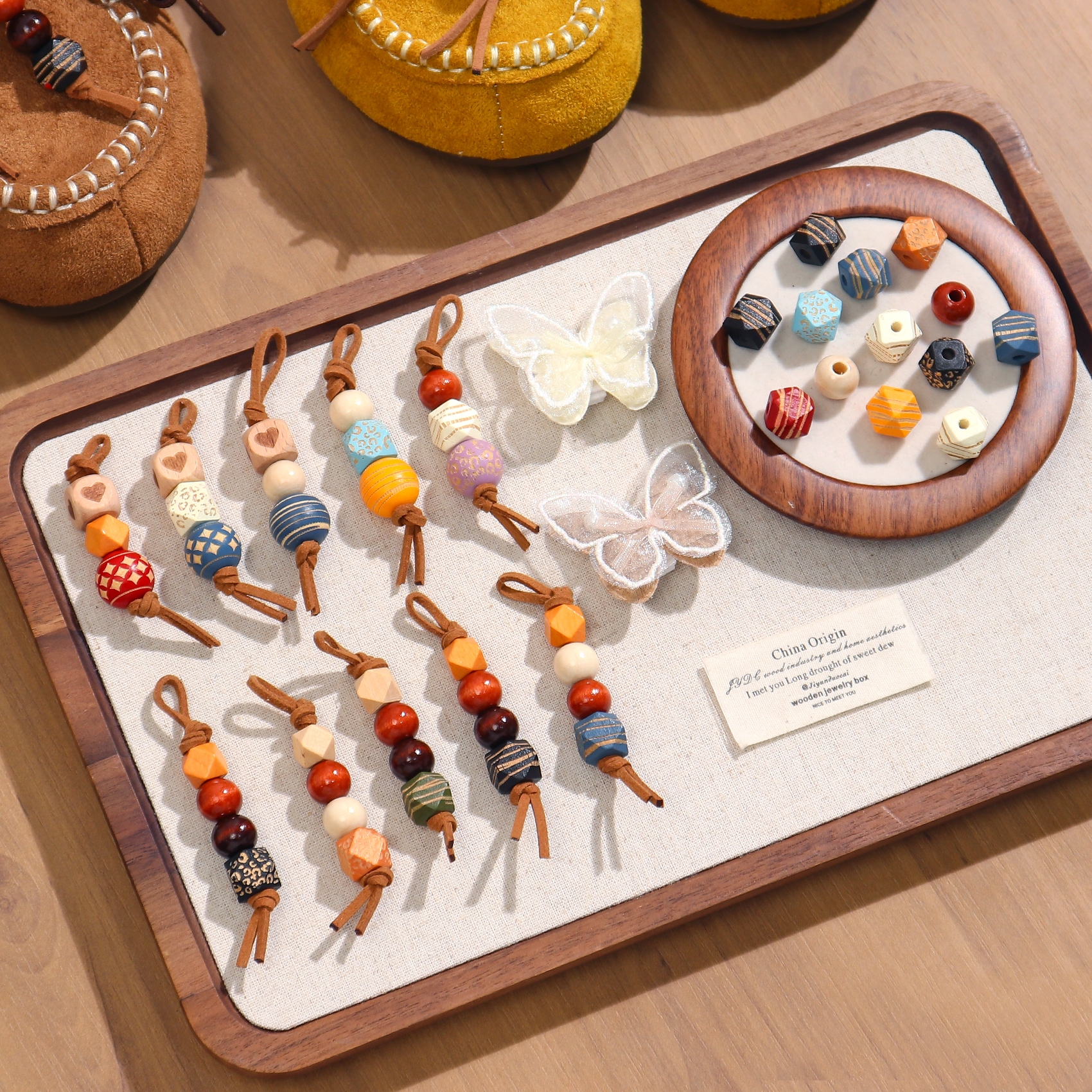 木珠鞋挂蕾丝蝴蝶鞋扣鞋花